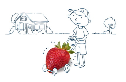 Cartoon man pushing a strawberry lawnmower | Featured image for the Home Page for Approved Finance.